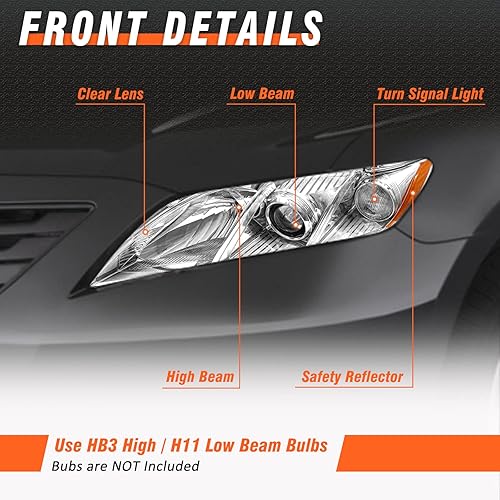 Miniatura 2 de Conjunto de faros delanteros para Toyota Camry 20072008 2009, carcasa cromada, reflector ámbar, lente transparente, repuesto izquierdo+derecho