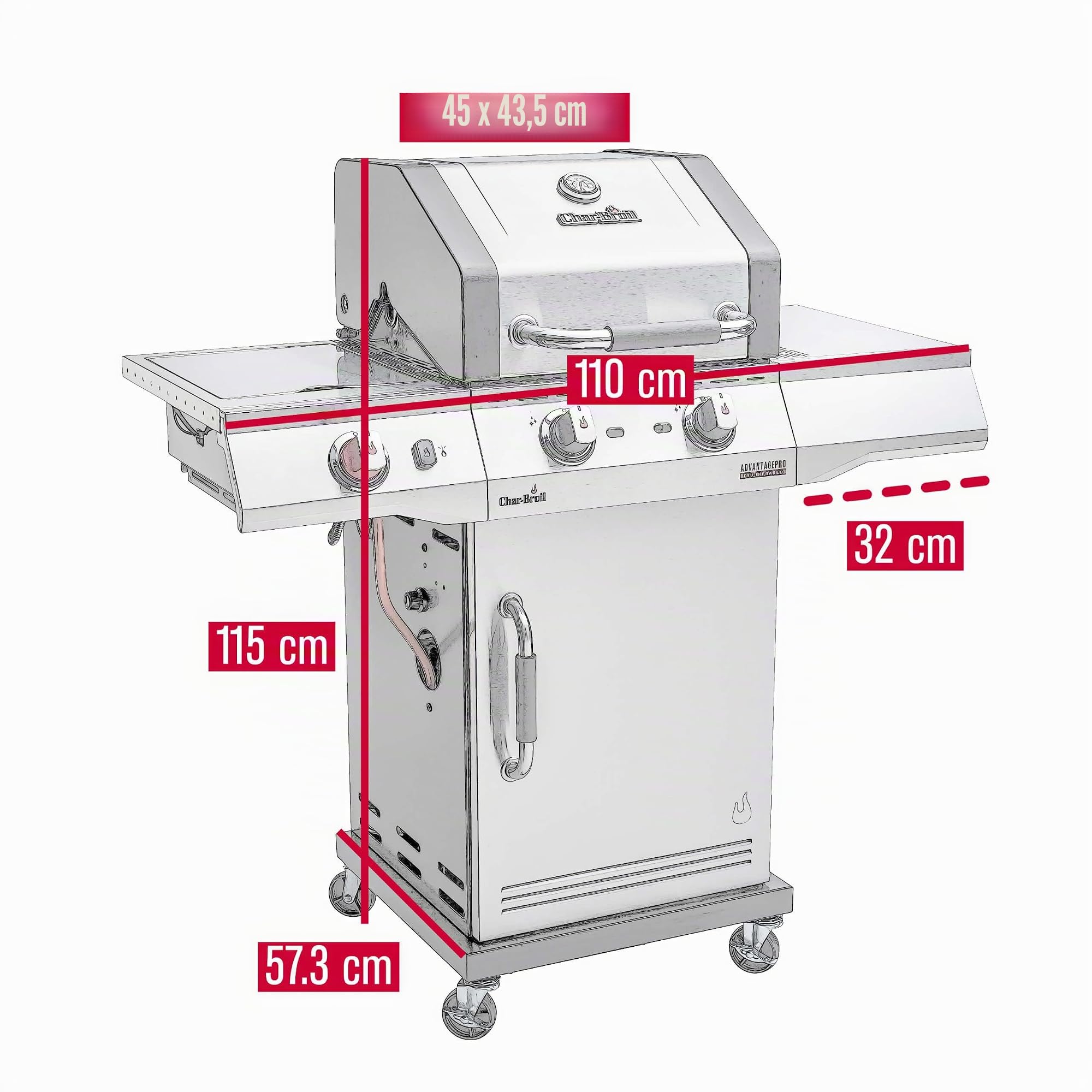 Char-Broil Barbacoa de Gas Advantage PRO S 2 - Barbacoa a gas con 2 quemadores de acero inoxidable y TRU-Infrared Technology, quemador de alto rendimiento de 900 °C, rejillas de hierro fundido