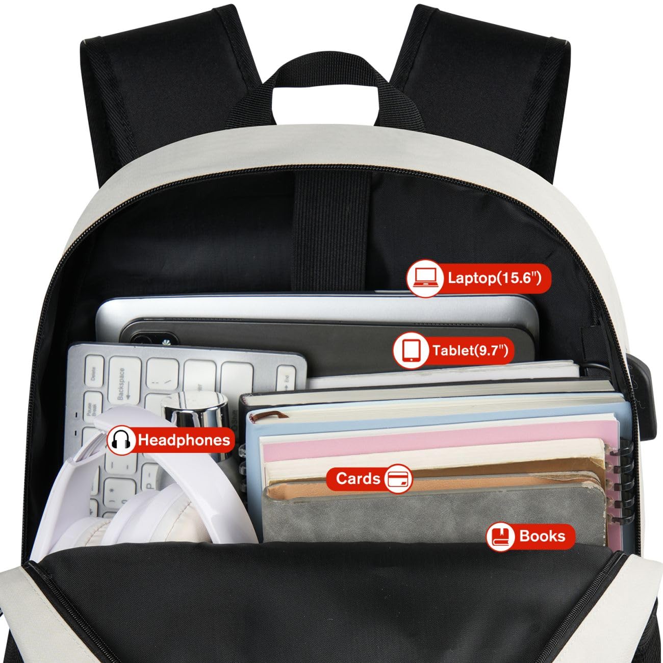 YAMTION Sac à Dos d'École pour Filles et Garçons,Sac à Dos pour Ordinateur Portable avec Port de Chargement USB pour Homme et Femme,Sac Scolaire Sac Lycée Cartable Collège Sacoche
