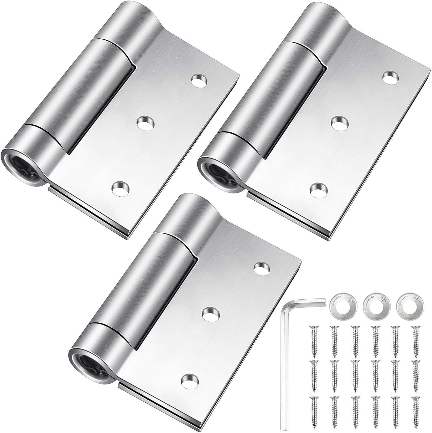 Self Closing Door Hinges 3 Pack, 3 Inch x 3.4 Inch, Stainless Steel Spring Hinges Adjustable Square Door Hinges 3'' x 3.4'' (Silver)