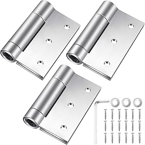 Self Closing Door Hinges 3 Pack, 3 Inch x 3.4 Inch, Stainless Steel Spring Hinges Adjustable Square Door Hinges 3'' x 3.4'' (Silver)