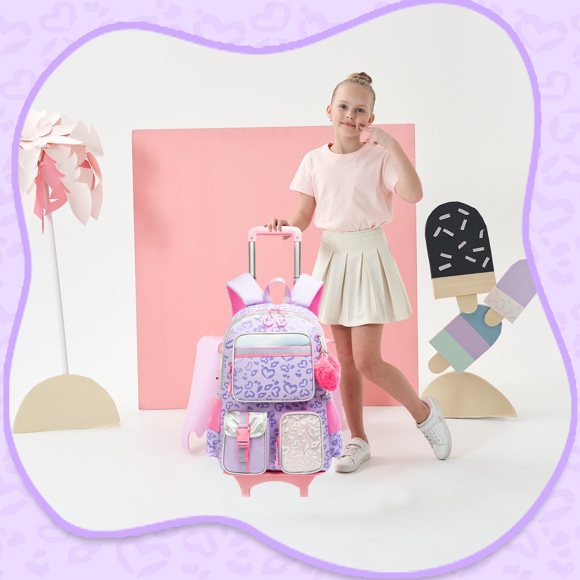 HTgroce Zaino Scuola Trolley Zaino Scuola Bambina Zainetto Trolley Elementar Bambini