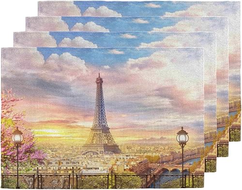 Modern The Paris Decor - Juego de 4 manteles individuales lavables, impermeables, para fiestas, hogar, comedor, decoración de mesa de 18 x 12