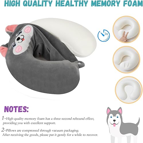 Miniatura 4 de Almohada de cuello para niños para viajes con bolsa de almacenamiento, bonita almohada de cuello de viaje, almohada de espuma viscoelástica para