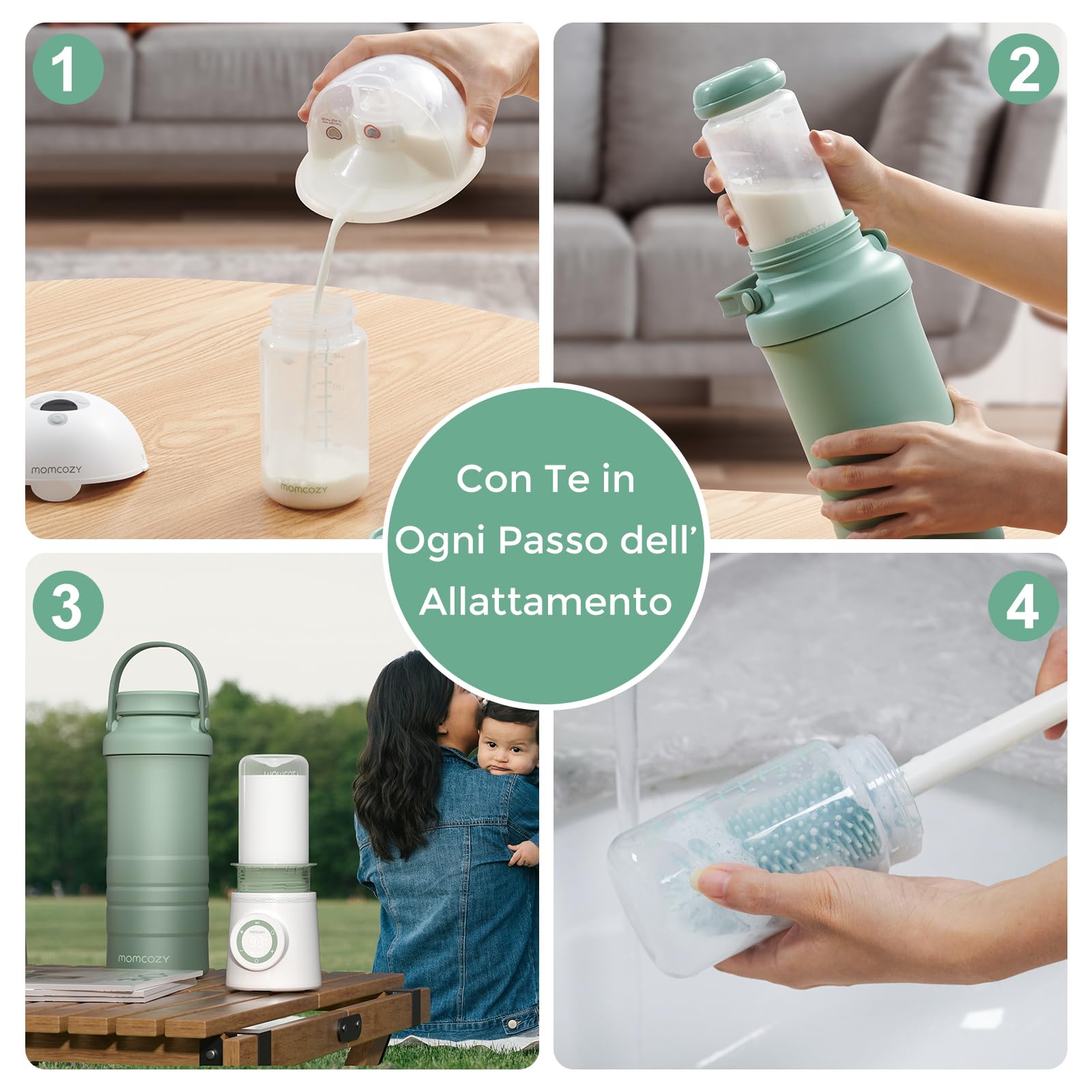 Momcozy Refrigeratore portatile per latte materno per esterni (650 ml), raffreddamento totale a 360°, grande refrigeratore per latte materno da viaggio con 2 biberon per conservare latte materno