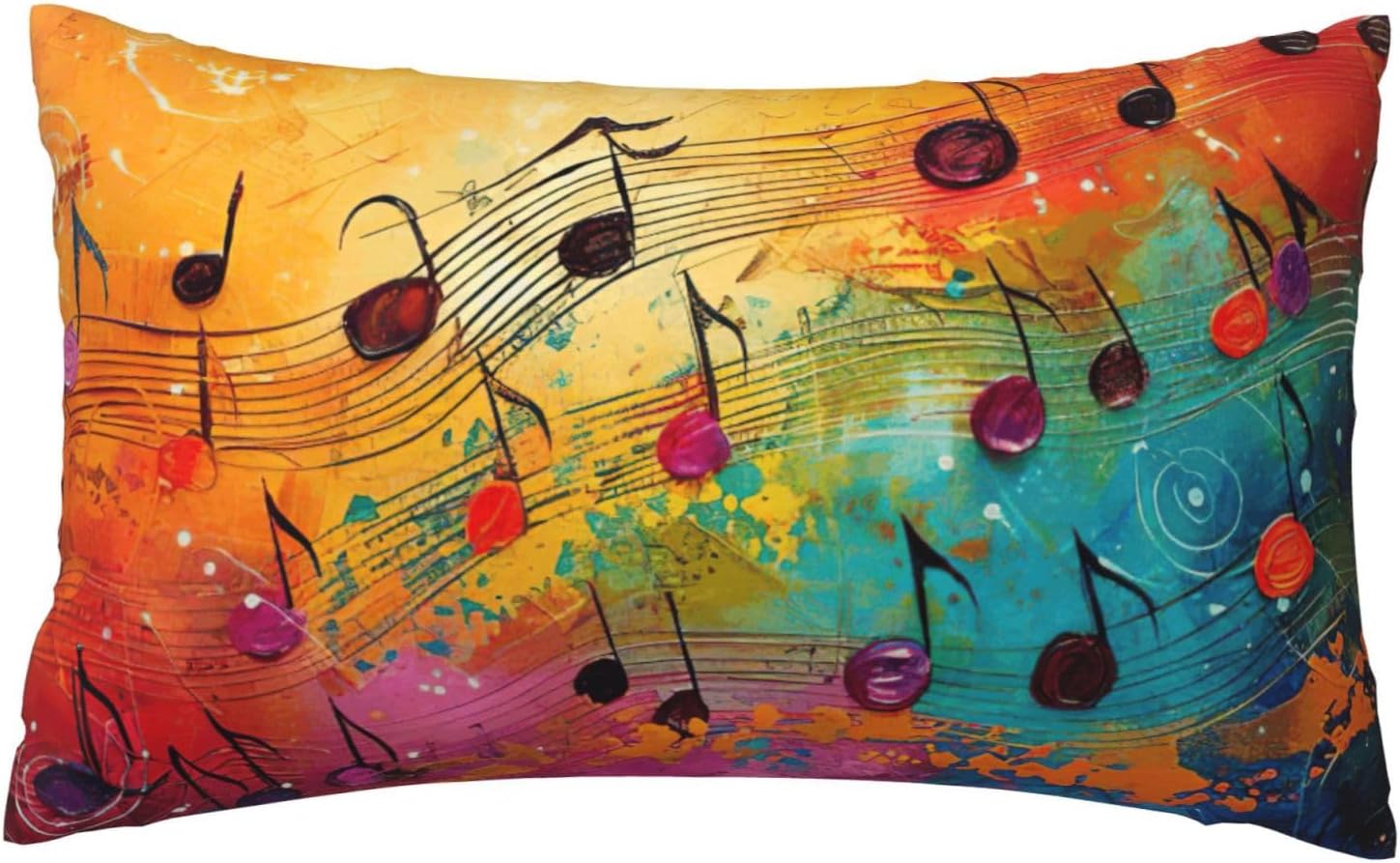 Colorful Music Notes Print Pillow Case Cover for Breathable Bedding Home Bedroom Living Room Travel Accessory