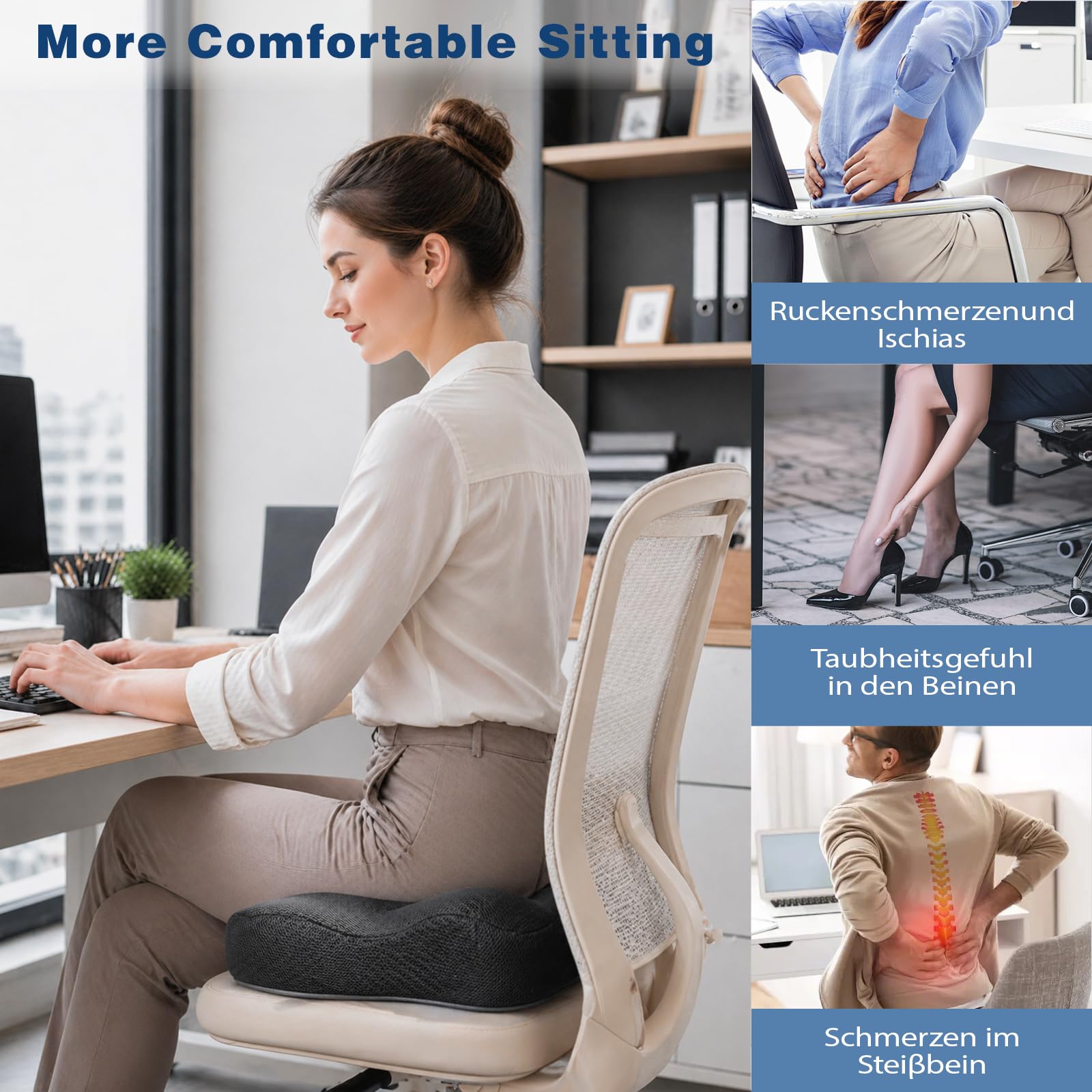 Cuscino in memory foam per alleviare il coccige e le emorroidi, cuscino ergonomico per coccige con design cavo a rimbalzo lento, cuscino per sedia da ufficio per sedersi a lungo, seggiolino