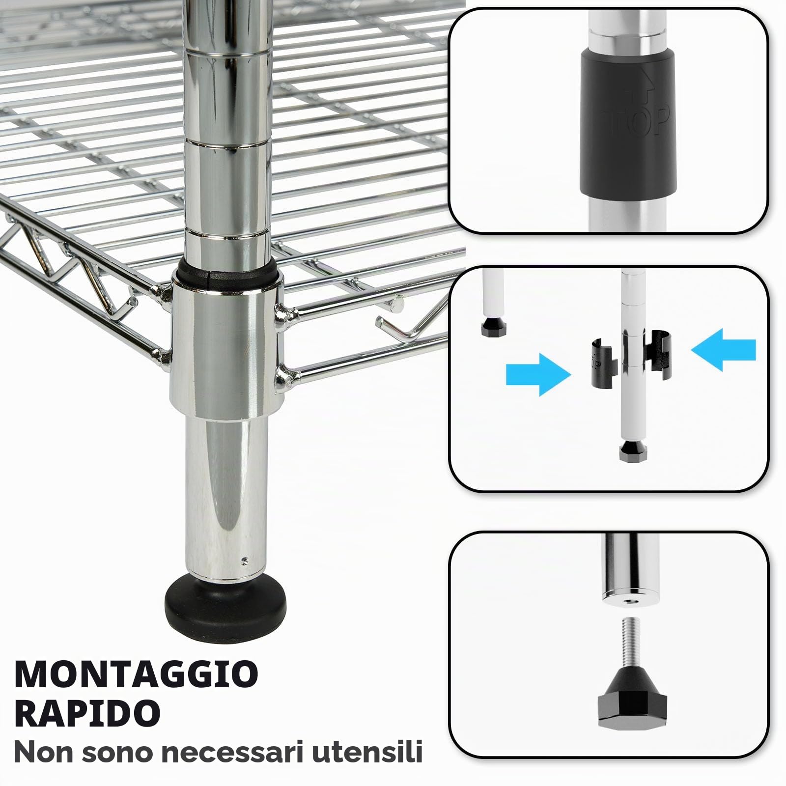 KARAT Scaffale in metallo decorativo e robusto, scaffale per cantina per bagno, cucina, ufficio, interni ed esterni (90x60x200-chrome-himalaya: ⌀ 25mm)