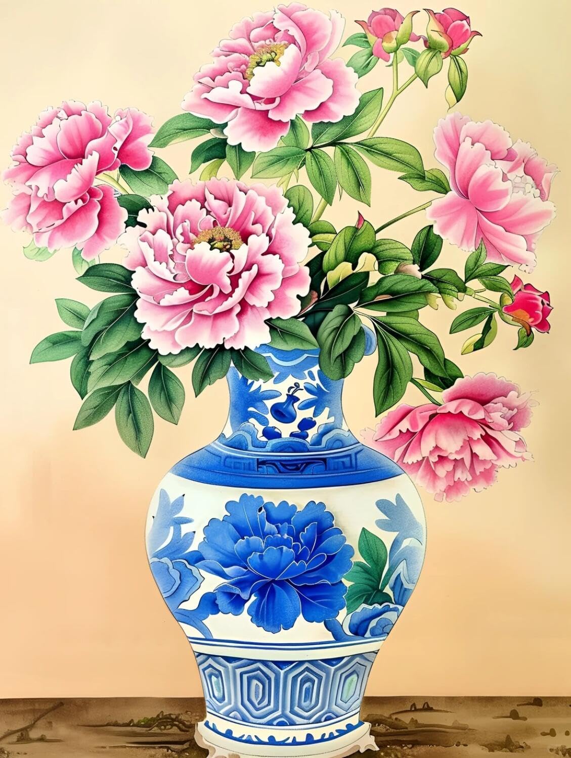 Rqwybcaxn Stamped Beaded Cross Stitch Kits Peonies in a vase 40x50cm