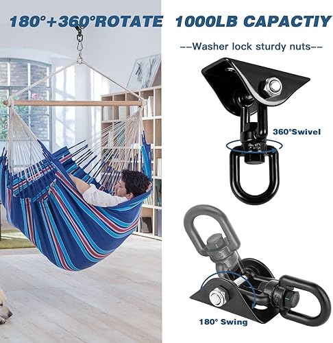 Miniatura 4 de KOSMUSMO Juego de columpios para columpio de hormigón de madera, resistente capacidad de 1200 libras, kit para colgar hamaca de acero inoxidable,