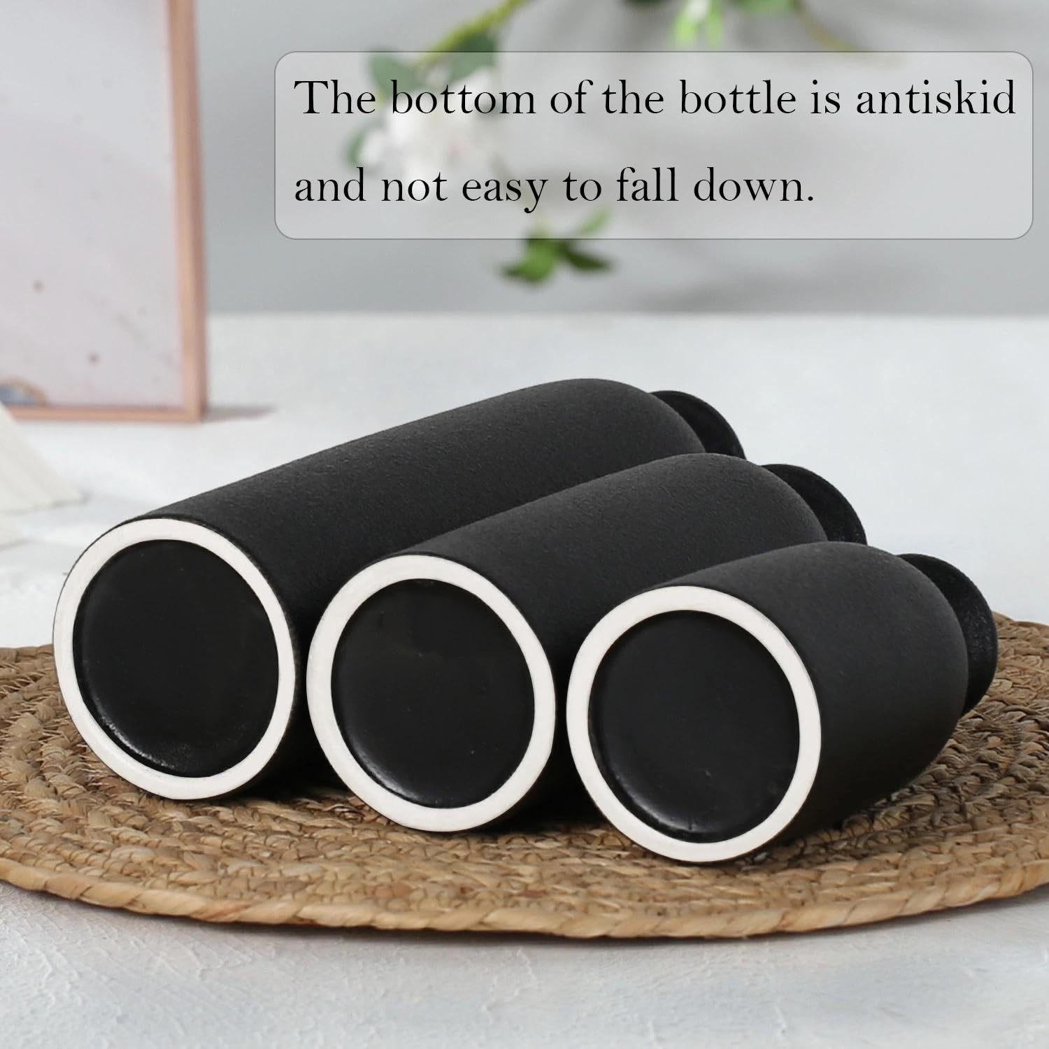 Modern Ceramic Vases Set, 3 Pieces, Decorative Flower Vases in Various Sizes (Black) - Image 3