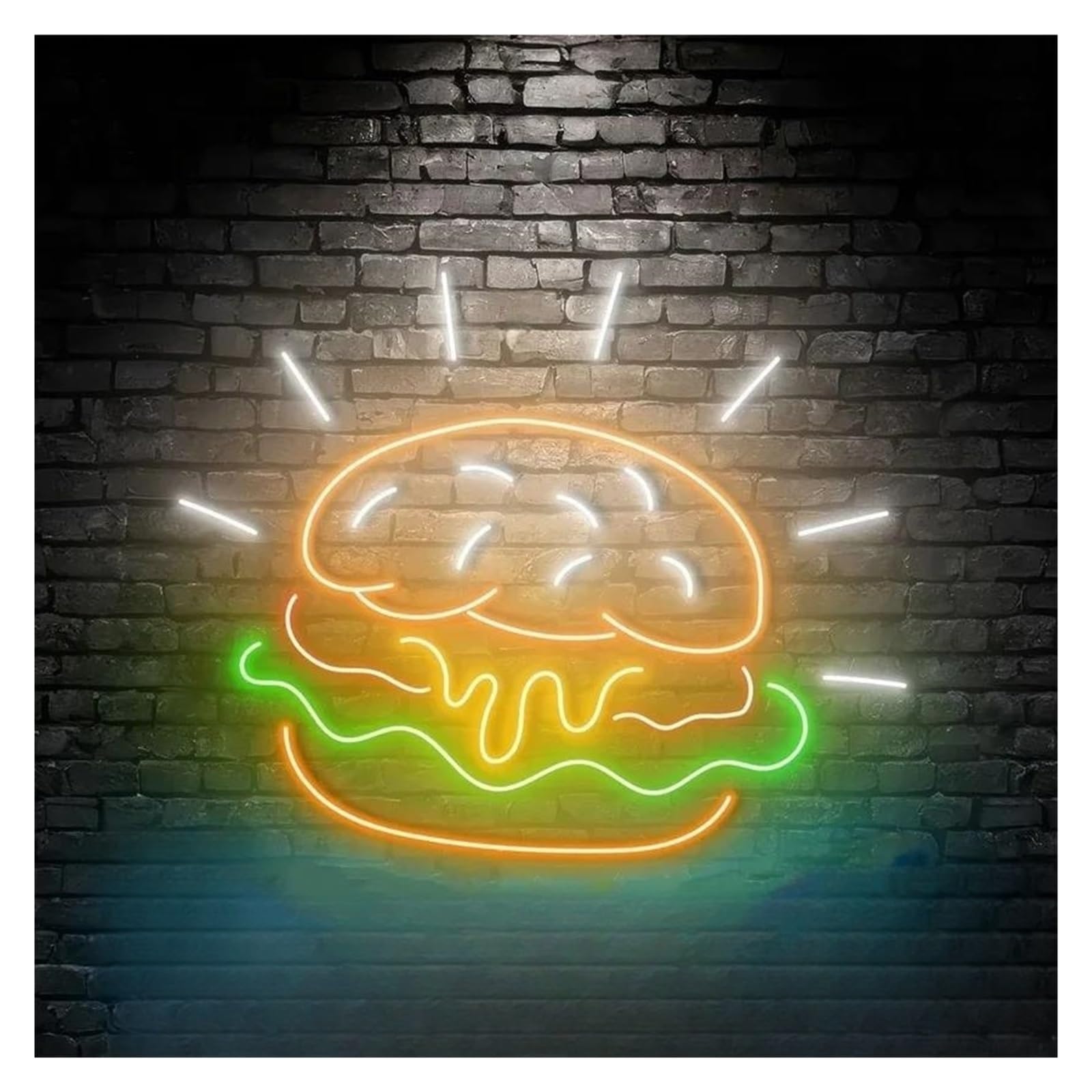 LEMST Sign Lamp Burger Neon Sign Hamburger Restaurant Wall Decor Fast Food Store Business Welcome Signboard USB Powered 38cm