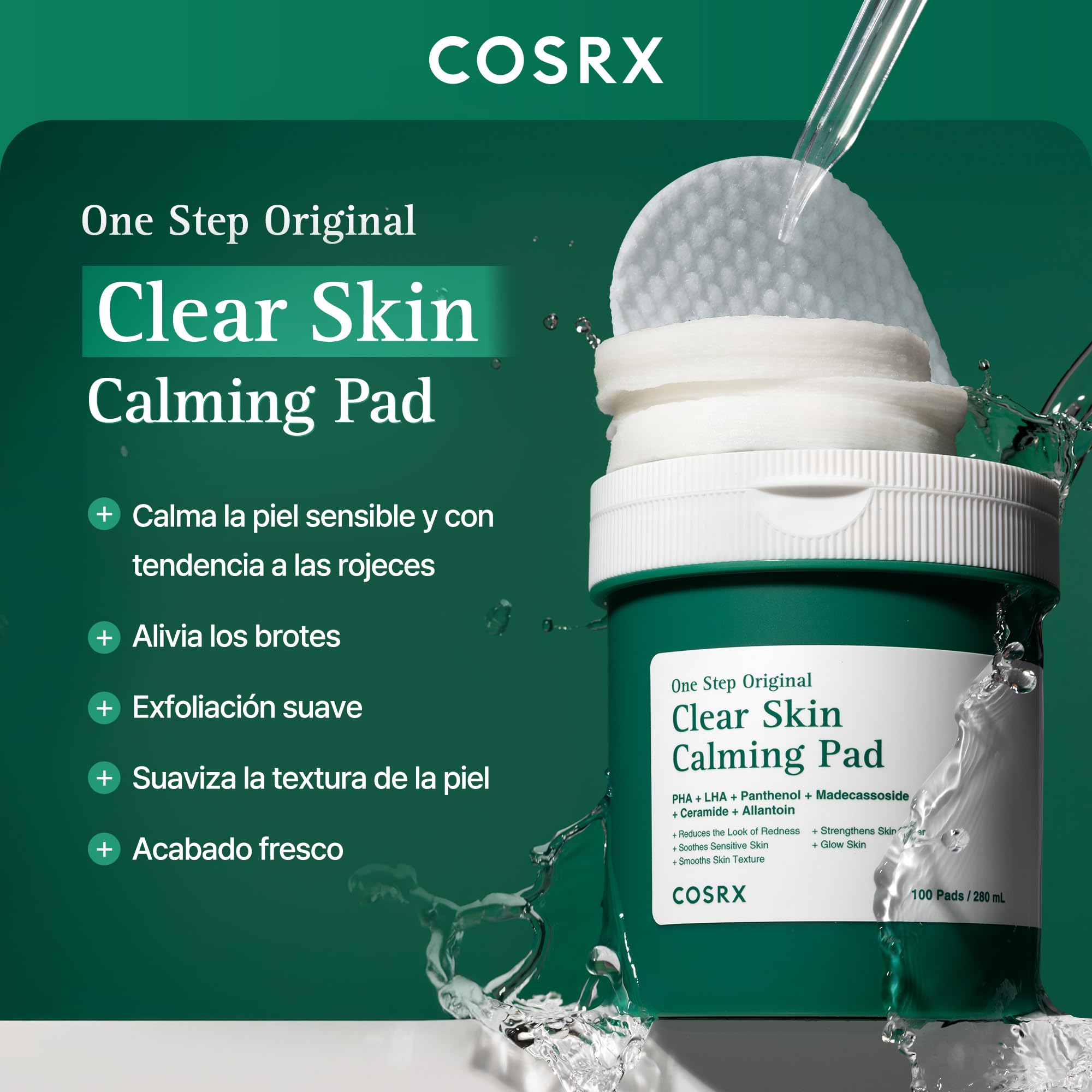 COSRX OneStep Original Clear Skin Calming Pad, 100 Pads, Dual Sided Facial Pad for Soothing, Barrier Strengthening & Gentle Exfoliation with 82% Green Tea Water, Cica, PHA, LHA, Korean Skin Care
