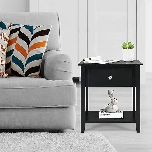 Miniatura 3 de Tangkula Mesa auxiliar con cajón, mesita de noche con cajón y estante de almacenamiento, junto a la mesa de sofá para dormitorio, sala de estar,