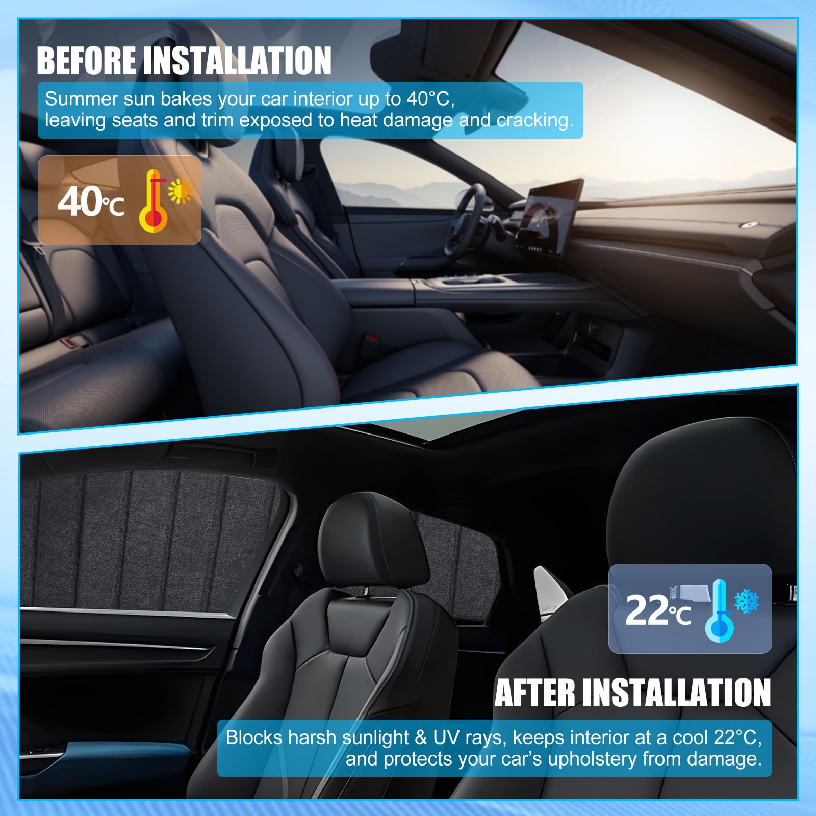 Parasoles Coche Laterales para Audi Q3 2019-2025, Aislamiento Térmico, 4PCS | Cortinas Coche Plegables, Privacidad, Anti-UV, para Descanso y Acampada