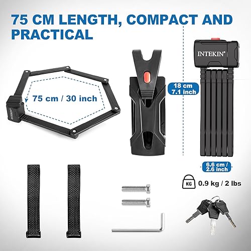 Miniatura 2 de Cerradura plegable compacta para bicicleta, cerradura de bicicleta resistente con 3 llaves y soporte, cerraduras de cadena plegables ligeras para