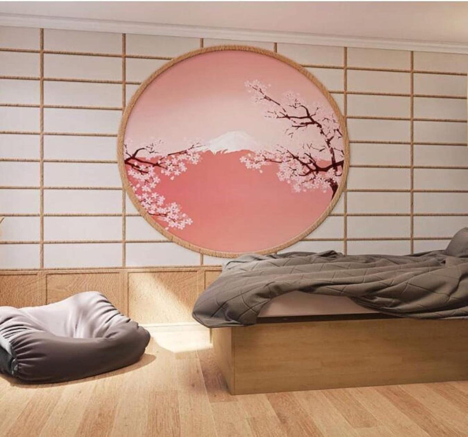 XLMING Faux Wood Door Pink Snowy Mountains Flowers Sushi Restaurant 3D Wallpaper Luxury Home Dining Decor Paste Sofa Living Room The Wall for Bedroom Mural-250cm×170cm
