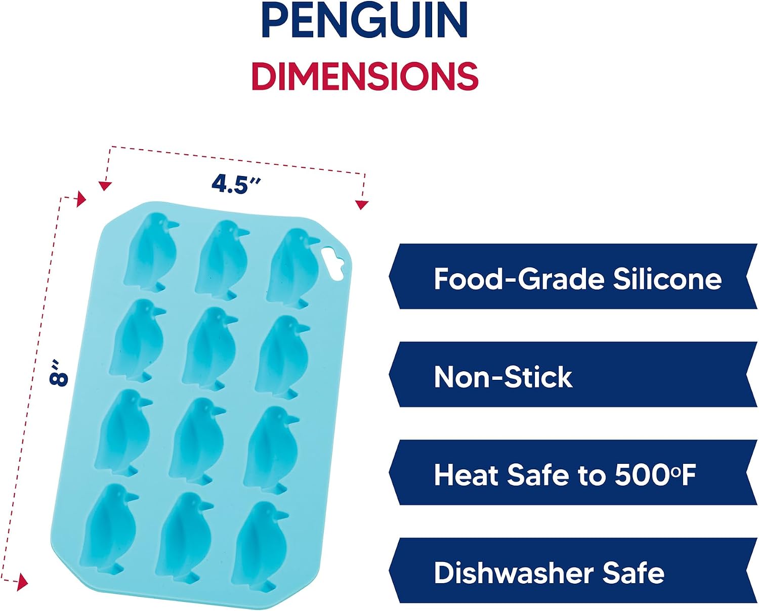 HIC Kitchen Silicone Penguin Ice Tray, Non-Stick, Makes 12 Penguins