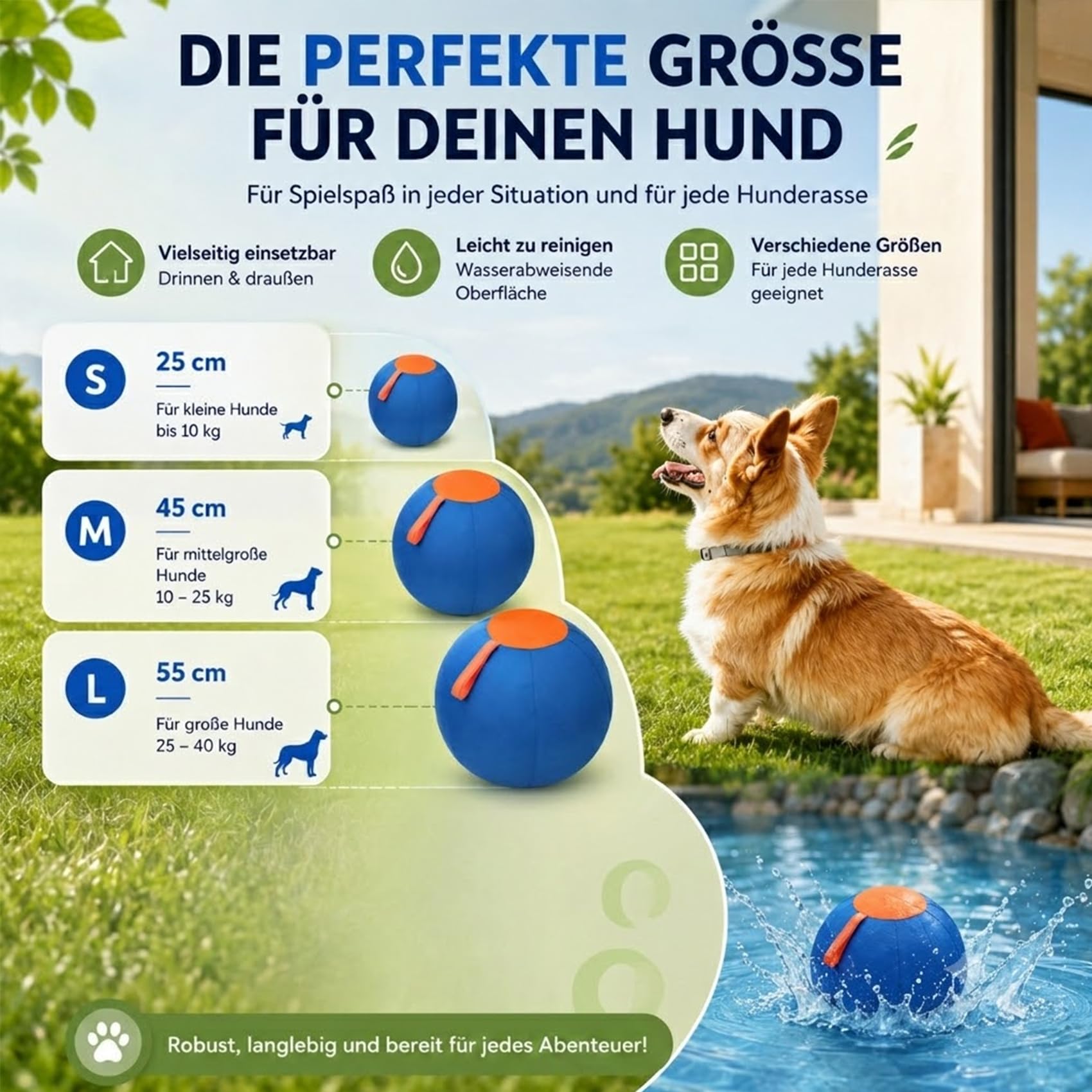 Norden Treibball, 2026 Neu Lentiva Treibball, Riesiger Aufblasbarer Tennisball, Geeignet für MittelgroßE Bis Große Hunde, Langlebig und Kratzfest mit Griff Zum Spielen und üBen (Typ C,M (45cm))
