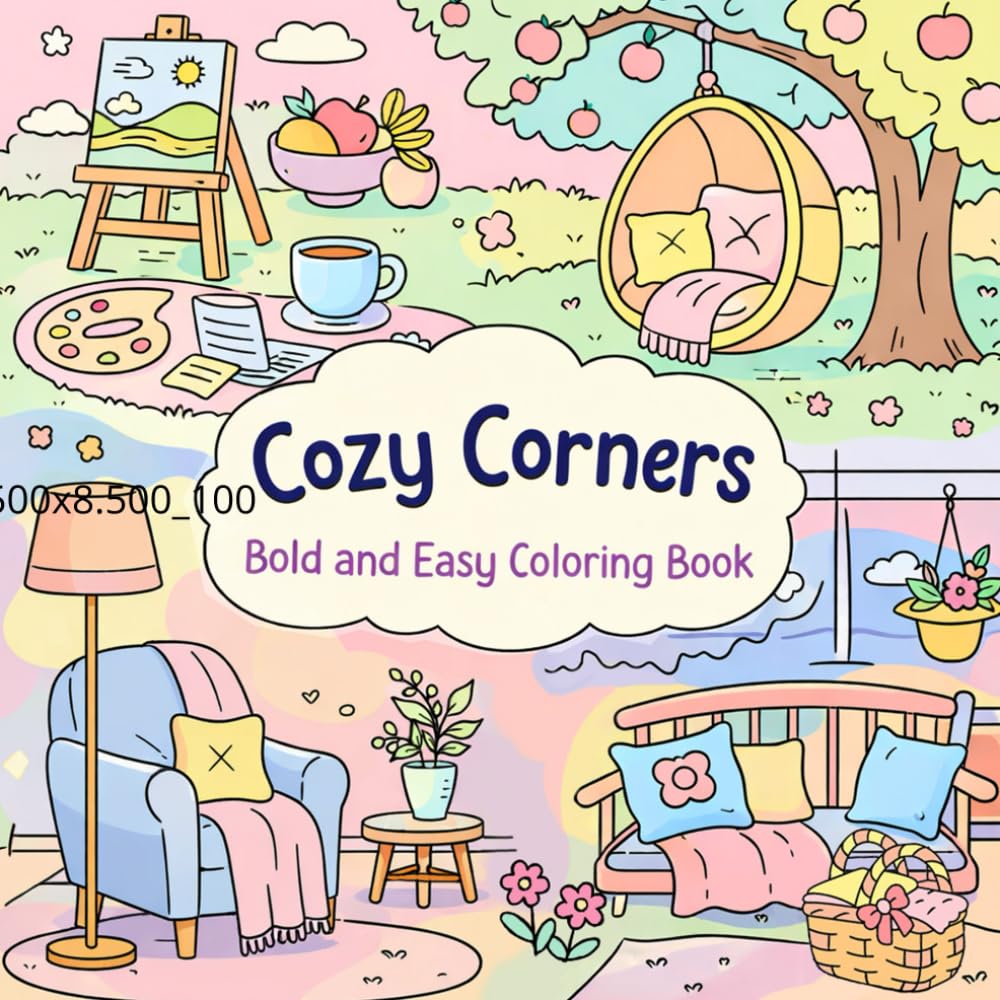 Cozy Corners: Bold and Easy Coloring Book: Relaxing Indoor and Outdoor Scenes for Stress Relief | Simple, Bold Designs for Adults and Seniors