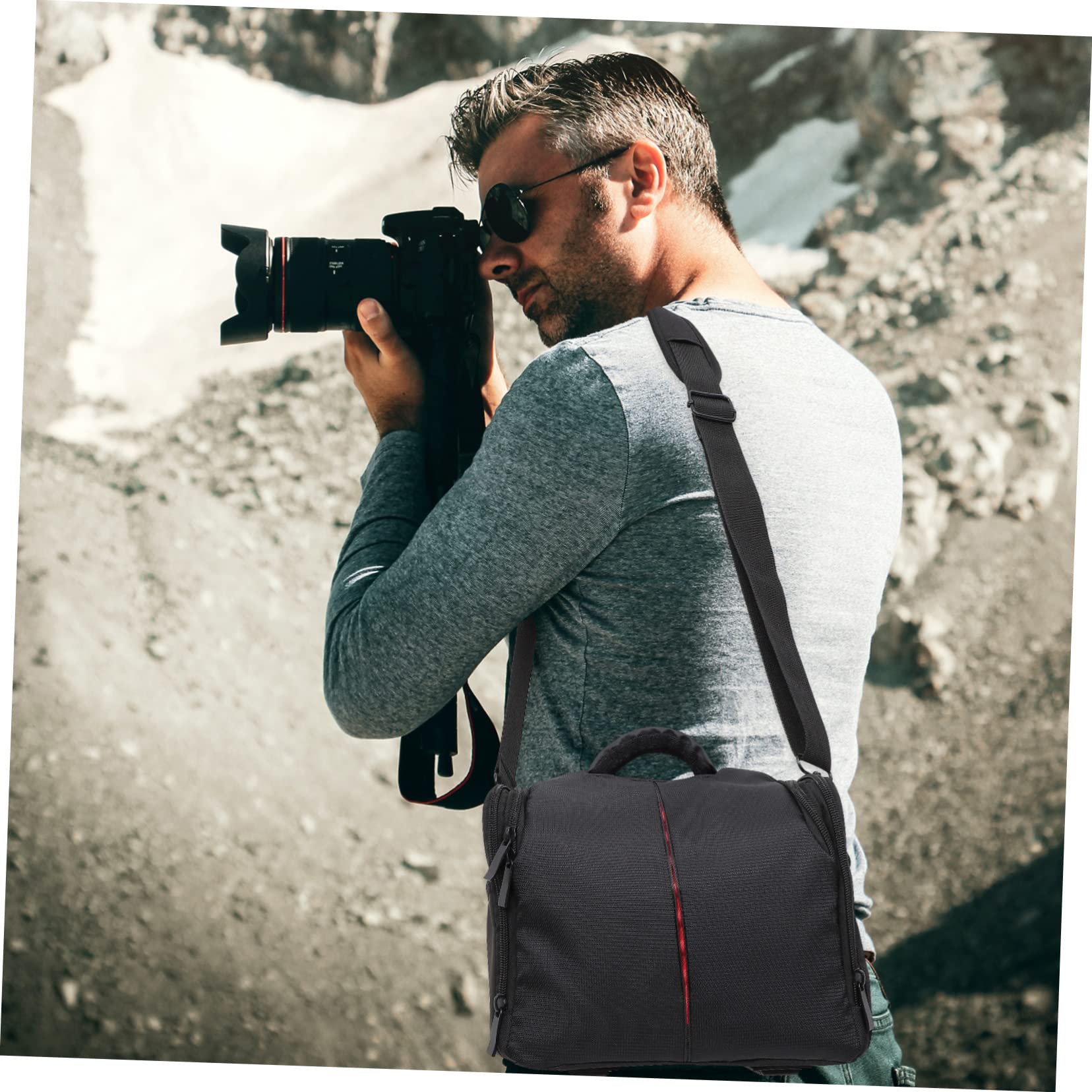 Borsa Fotografica per Reflex, Tracolla Regolabile, Tasche Interne e Copertura Antipioggia, in Nylon Nero per Accessori Foto