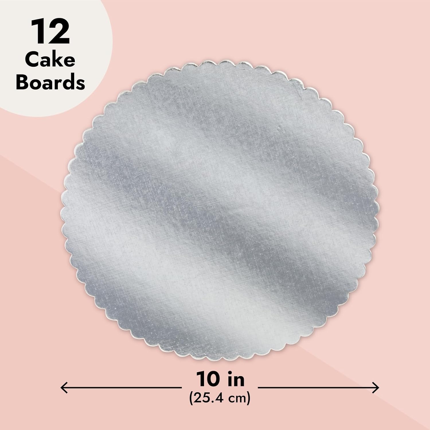 Juvale 10-Inch Scalloped Silver Cake Boards - 10 in, 12-Pack - Silver Decorative Cake Rounds & Cardboard Bases - Foil Platter - Image 3