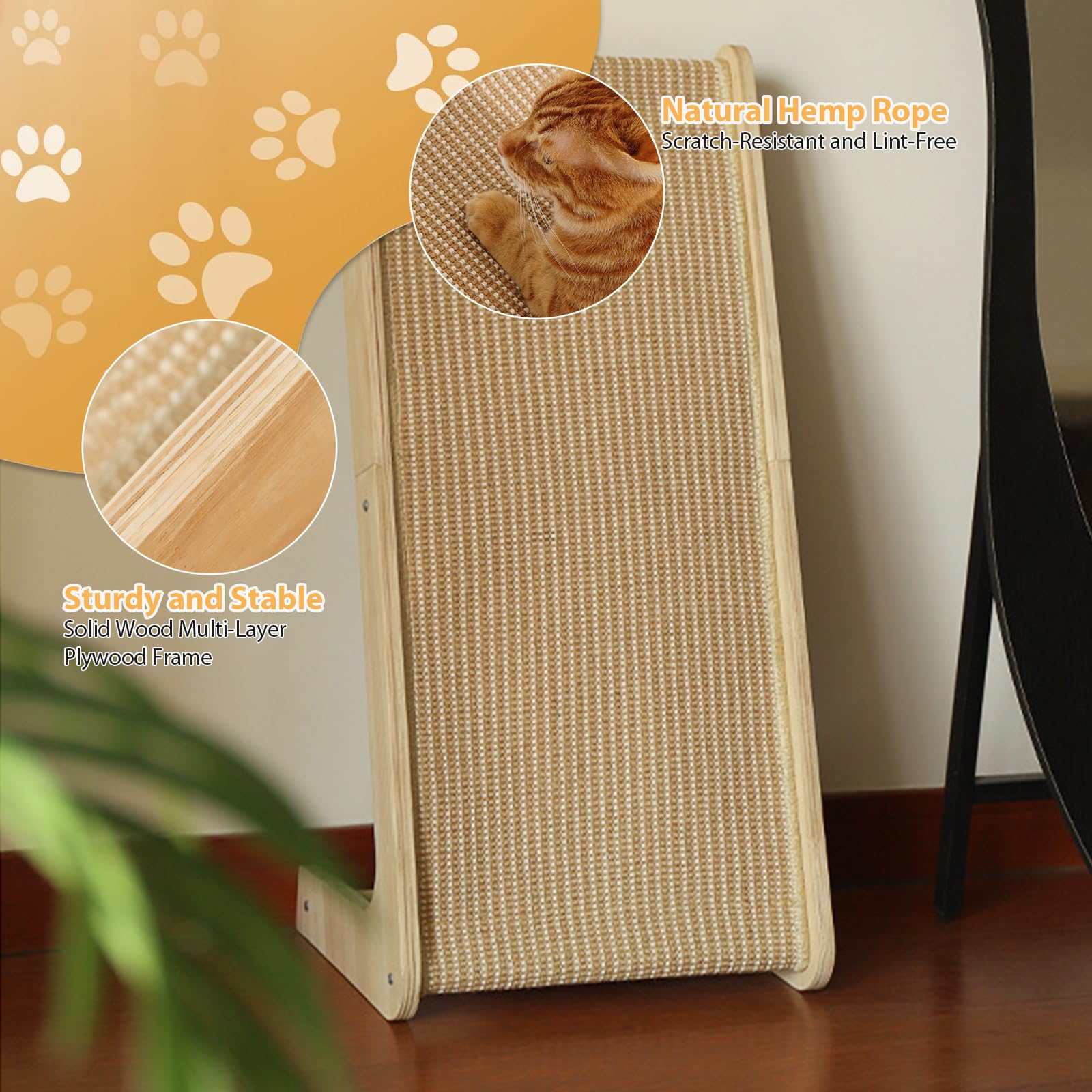 Tabla rascador para gatos en forma de L de 69 cm de altura, de sisal, con marco de madera, rascador de doble uso para proteger el sofá y los muebles, rascador para gatos, para rascar, jugar y