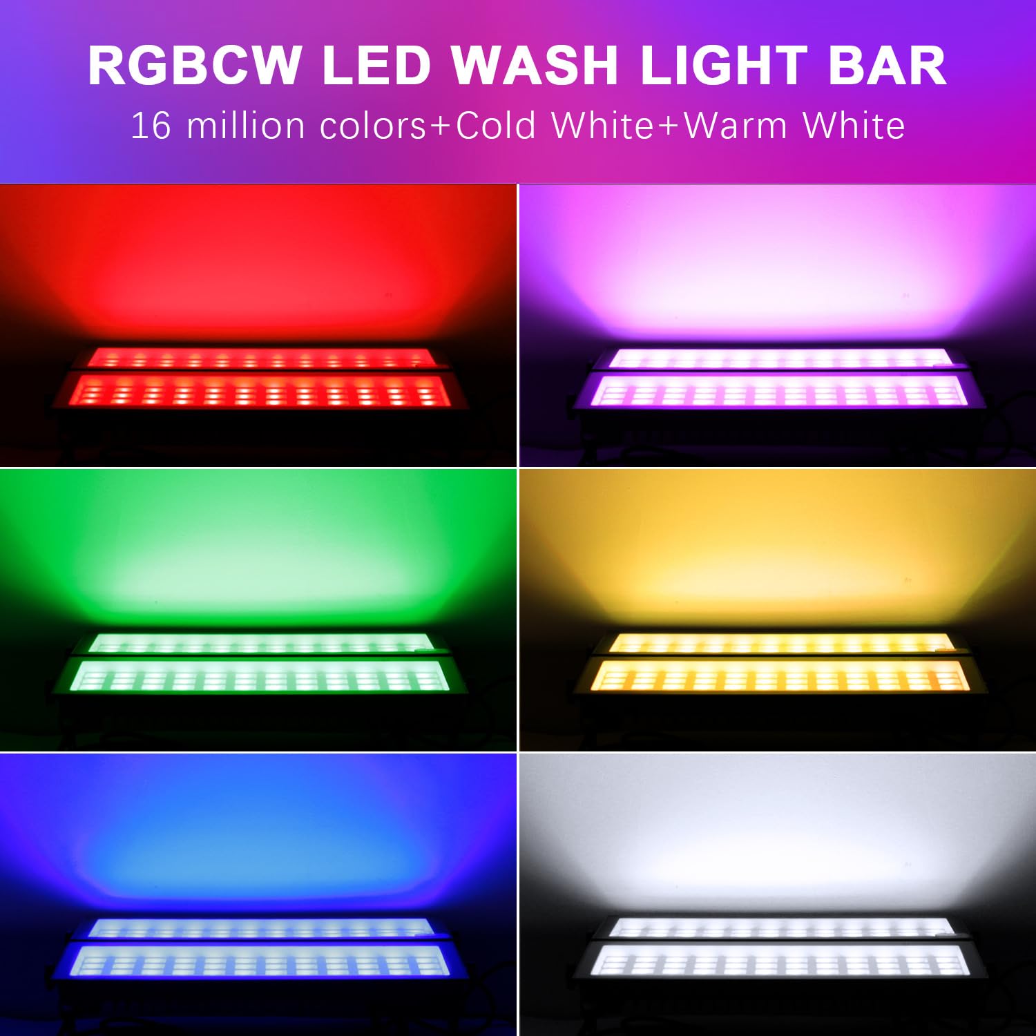 2 Pack 120W LED Stage Wash Bar - RGBCW Smart Wall Washer, 60 RGB 60 Warm White 60 White IP66 Waterproof DJ Light With APP and Remote Control for Festival, Wedding, Party Stage Lighting