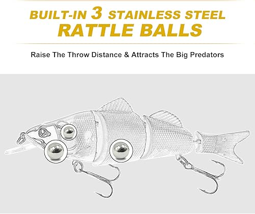 Miniatura 3 de Goture Señuelos de pesca de lubina, cebos de natación multiarticulados para pesca de lubina, cebo de natación de hundimiento lento, señuelos de