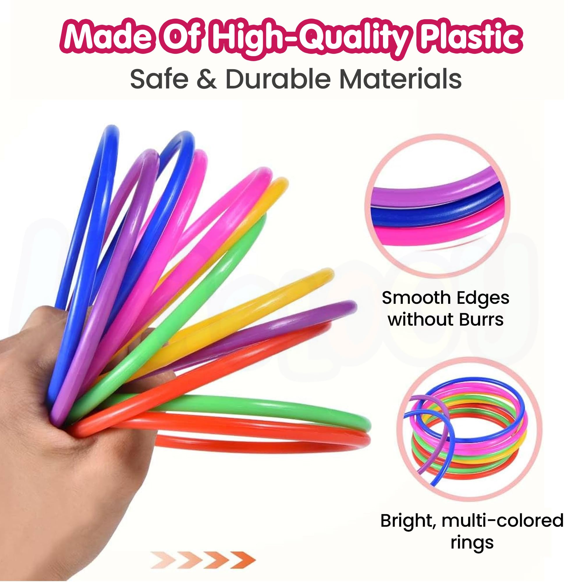 Kidology Ring Toss Game for Kids – Indoor Educational Toy for Color Recognition, Outdoor Motor Skills & Fun Play Set | Stackable Target with Hand Topper | Safe BPA-Free Ring Toss Game 3
