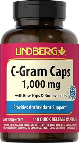 Piping Rock Lindberg - Vitamina C | 1000 mg | 110 cápsulas | con bioflavonoides y rosa HIPS | Suplemento sin OMG, sin gluten | por Lindberg