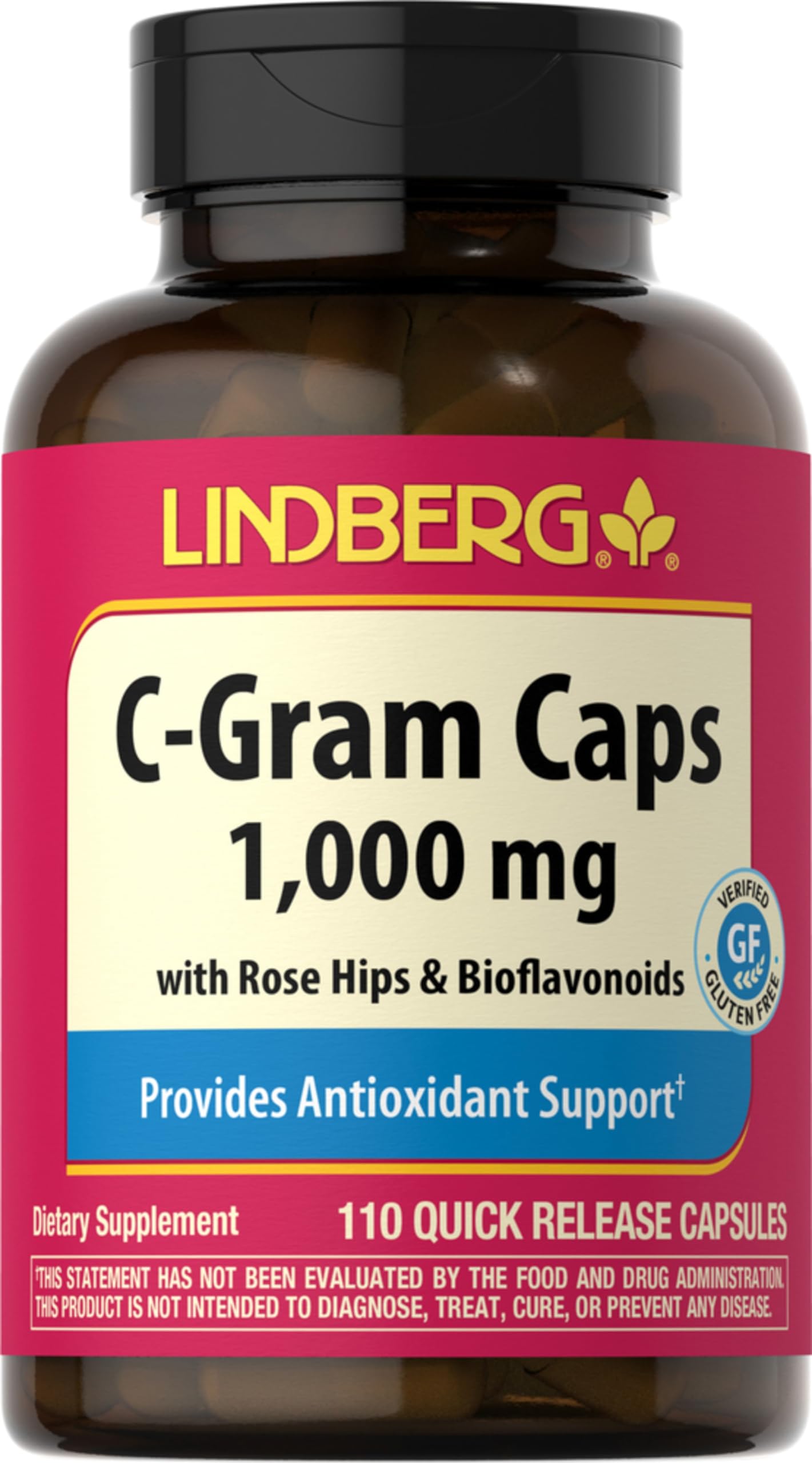 Lindberg Vitamin C 1000mg | 110 Capsules | with Bioflavonoids and Rose HIPS