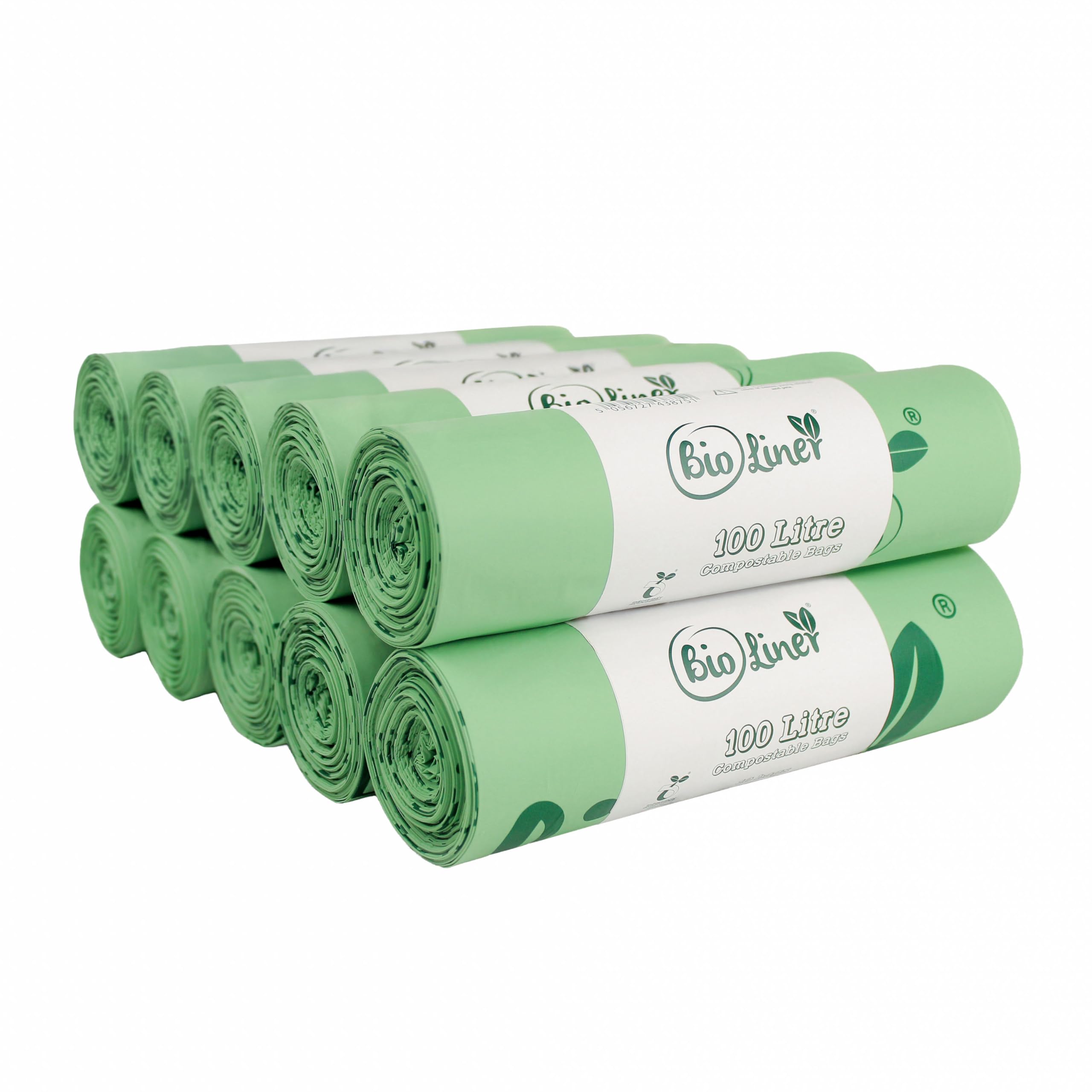 All-Green Green 100L X100 Heavy Duty Compostable Food Waste Sacks - Bioliner Food Waste Bin Liners - En 13432 - Compost Bags With Composting Guide - 100 Litre
