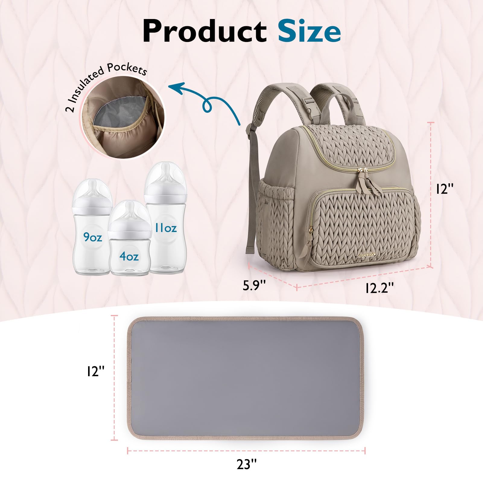 mommore Diaper Bag Small Diaper Backpack Stylish Baby Backpacks Travel Mini Maternity Bags with Insulated Pockets, Changing Pad, Stroller Straps