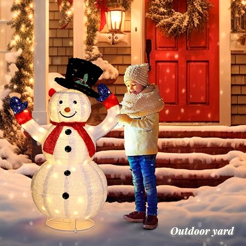 Miniatura 6 de Outvita Outdoor Christmas Decorations 4ft Electric Snowman with Motor & 120 LED Lights, Lighted White Foldable Pop-up Snowman for Xmas Indoor and