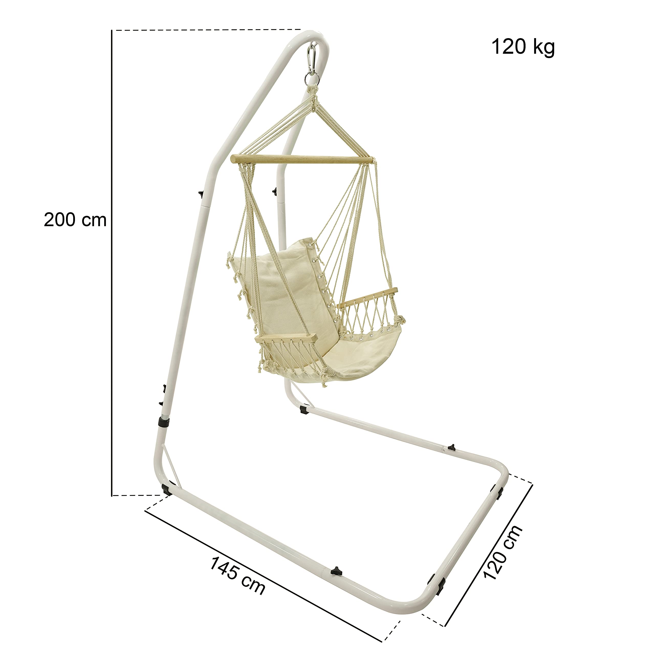 Hamaca colgante de algodón blanco de jardín con soporte de acero Comfort & Durabilidad superior perfecta para interior/exterior, casa, dormitorio, jardín