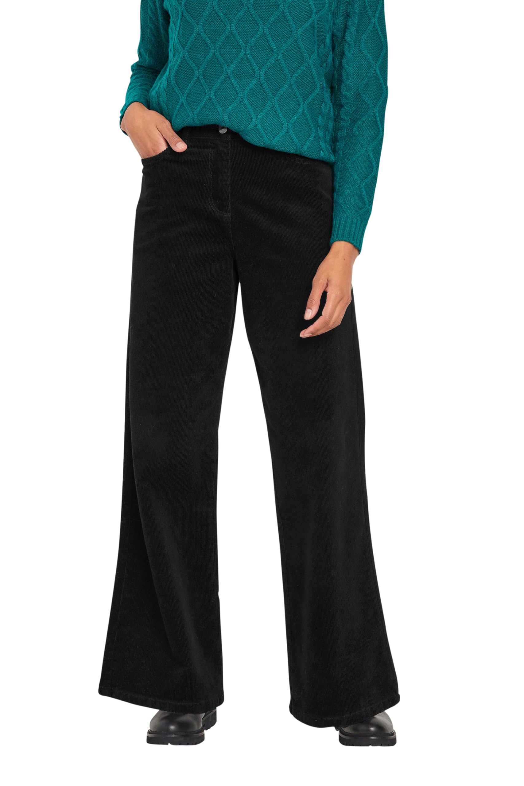 M&Co Women's Black Cord Wide Leg Trousers