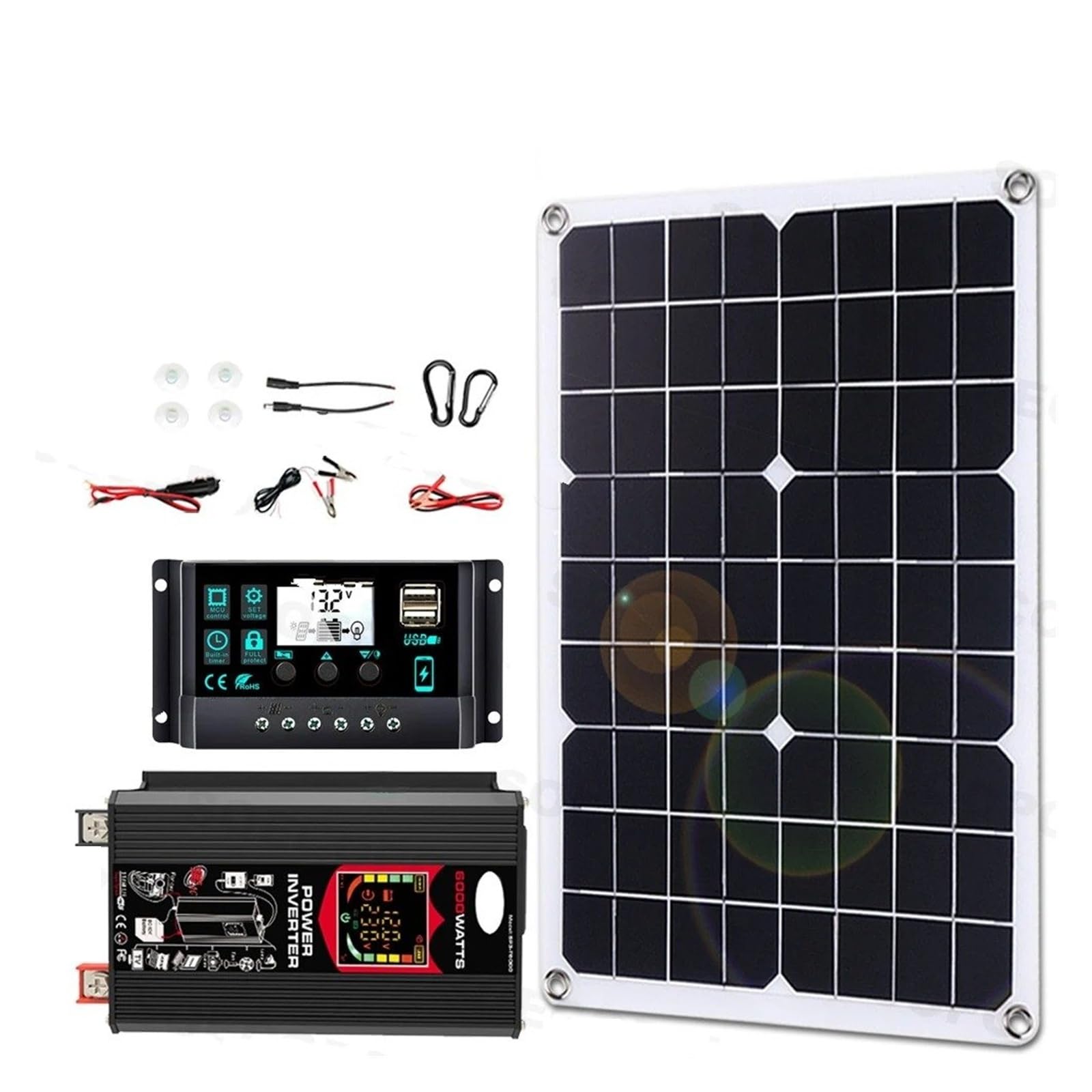 Converter Invertitore Generatore Solare 6000W Pannello 500W 12V CC A 220V 110V Inverter 100A Controller Off-grid Per Camper(220V solar kit)