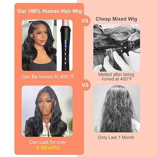 Miniatura 4 de HOT STAR Pelucas de cabello humano ondulado con encaje frontal transparente HD de 13 x 6 pulgadas, densidad del 250 %, para mujeres negras, sin