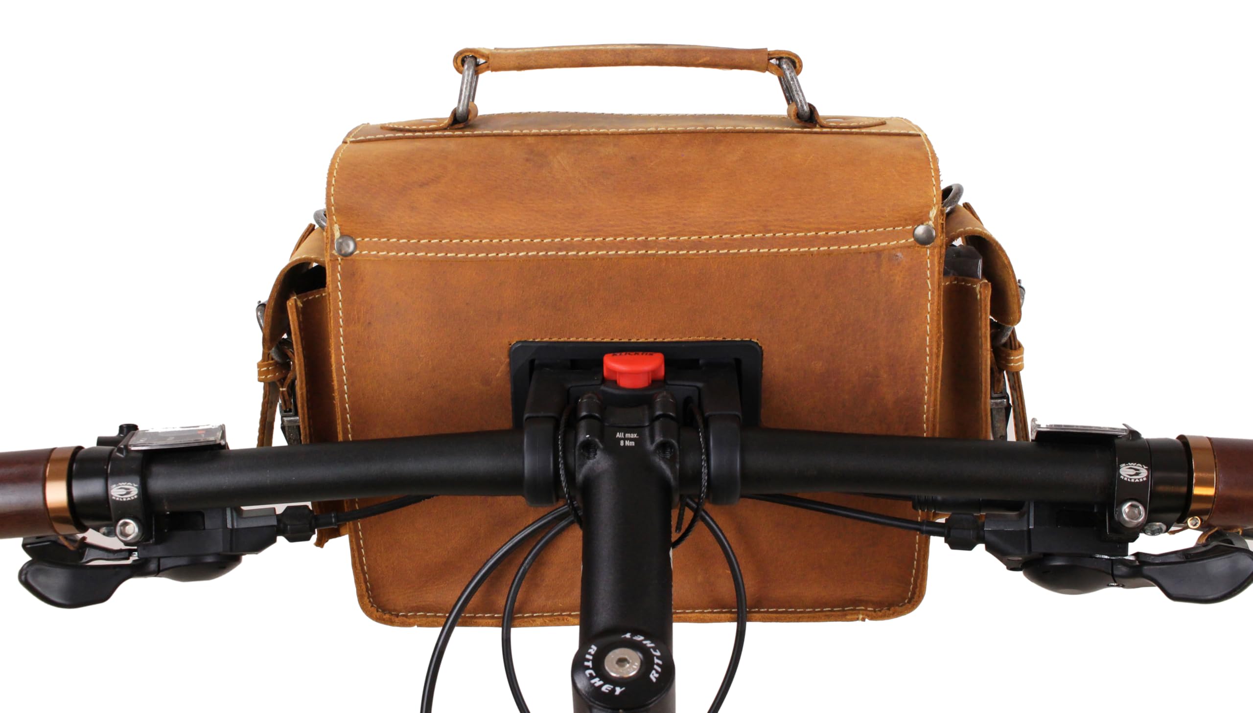 Gusti 2 in 1 Lenkertasche Leder - Gabriel Umhängetasche Fahrradtasche Tasche Ledertasche Vintage Braun Leder kompatibel mit KlickFix ohne Adapter
