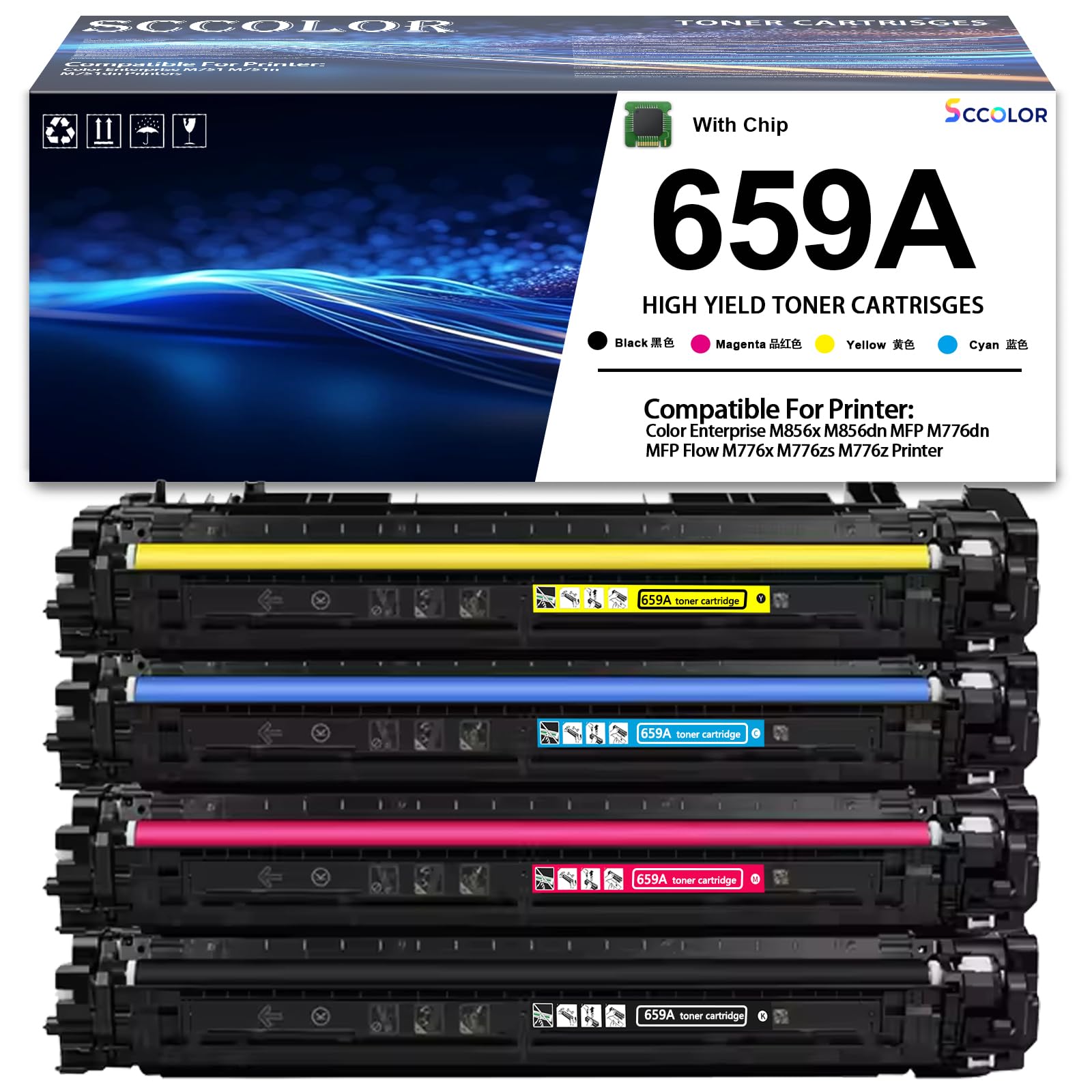 659 659A Toner Cartridges Compatible for HP 659A Toner W2010A W2011A W2012A W2013A Replacement for Enterprise M856 M856x M856dn,Enterprise MFP M776