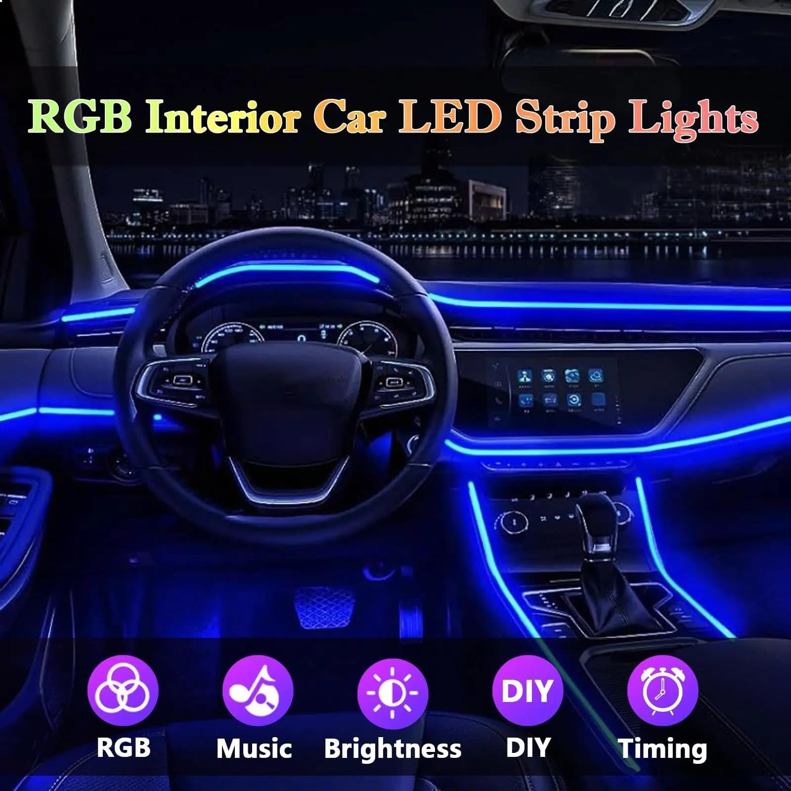 Striscia LED per Interni Dell'auto Kit di Illuminazione Ambientale 6 in 1 con App in Fibra Ottica 6M Sincronizzazione Musicale Remota Mood Decor per Cruscotto della Porta del Piede