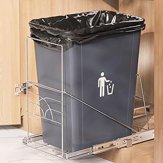 Pull Out Trash Can Under Cabinet Adjustable Under Sink Trash Can Pull Out, Fit for 7-11 Gallon Cabinet Garbage Can Pull Out, Cabinet Trash Can Slide Out (Not Include Can)
