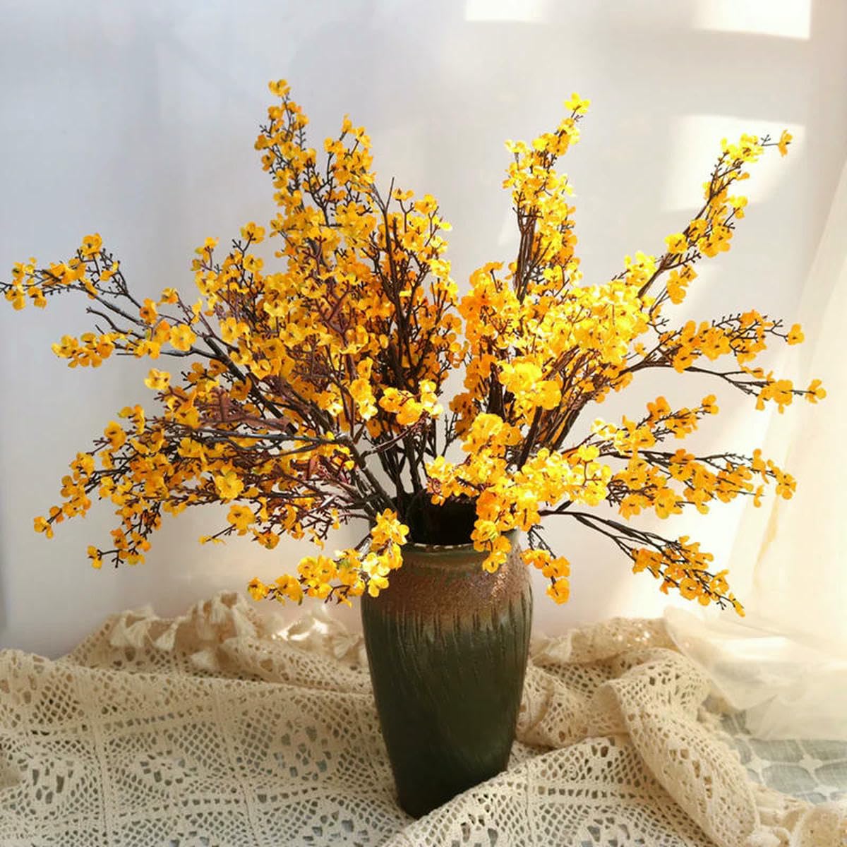 AYHTUD White Artificial Flowers Cherry Blossoms Gypsophila Fake Plants Wedding Bouquet Vases for Home Decor Faux Christmas Branch-Orange