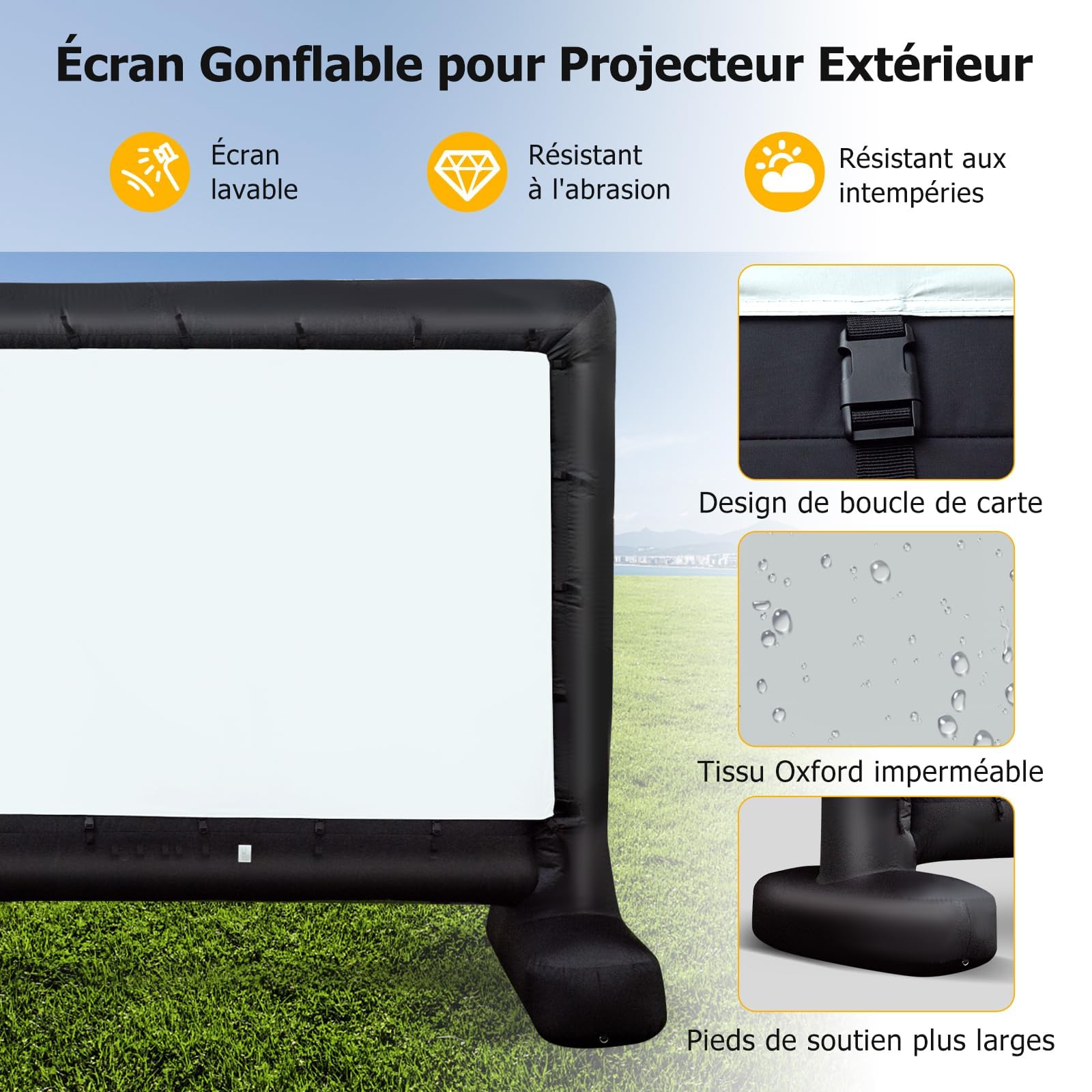 GYMAX Écran de Projection Gonflable 327 x 187 cm, Léger et Portable avec Sac de Rangement, Installation Facile avec Souffleur & Piquets de Sol, pour Cinéma en Extérieur