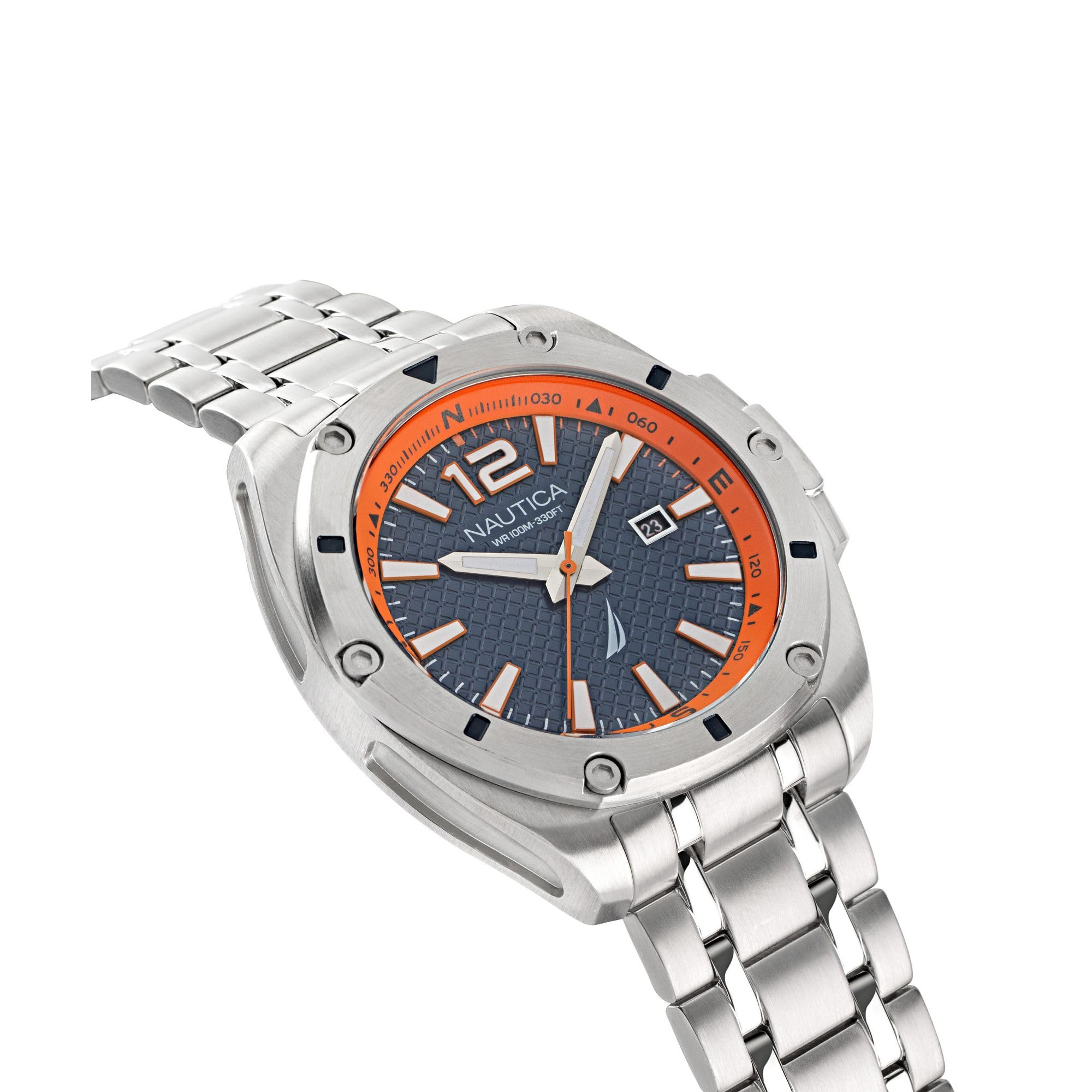 nautica Correa de Acero Inoxidable de Cuarzo para Hombre, Plateada, 22 Relojes Informales (Modelo: NAPTCS220), Pulsera