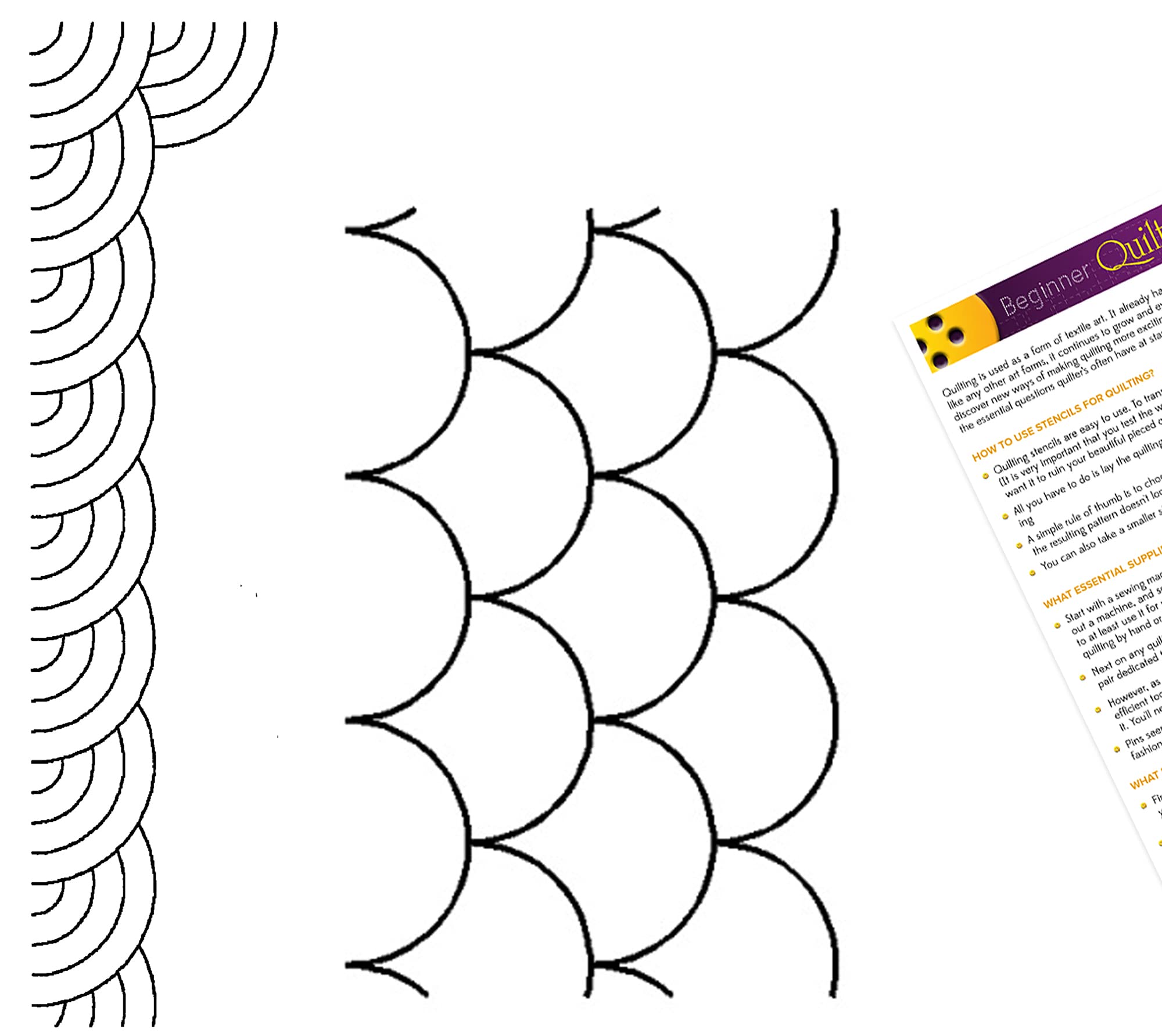 Trendzeen Quilting Creations Stencils for Machine and Hand Quilting - 2 Quilting Stencils for Border, Background Patterns | Small Baptist Fan Border, Clamshell Plastic Quilt Stencil Set with Guide