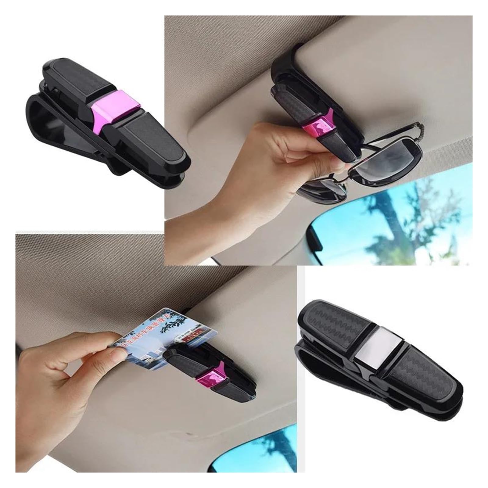 Portaocchiali Auto in Pelle Clip per Visiera Confezione da 2 occhiali da sole con visiera parasole per auto, con clip, accessori per interni auto(Silver)