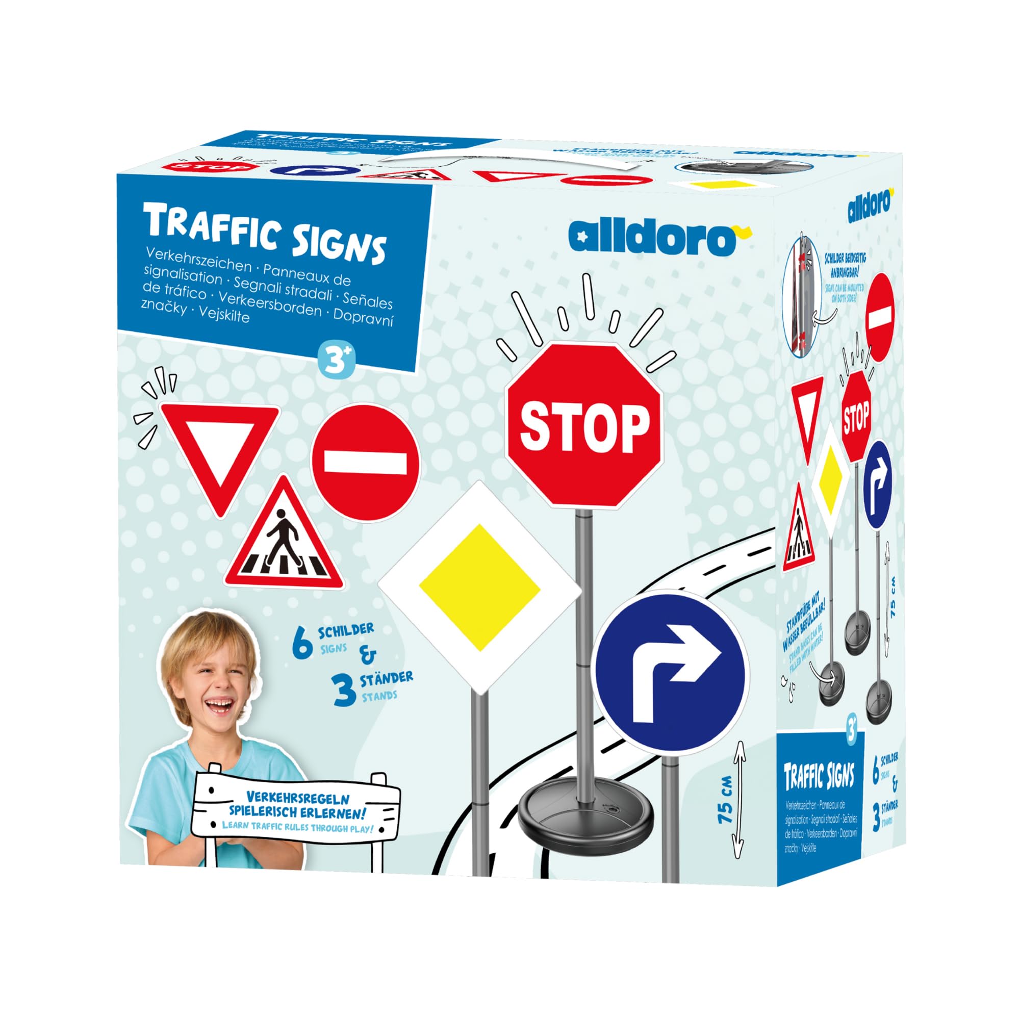 alldoro 60231 Panneaux de signalisation - Lot de 6 Panneaux de signalisation pour Enfants, pour l'éducation routière, Hauteur 75 cm