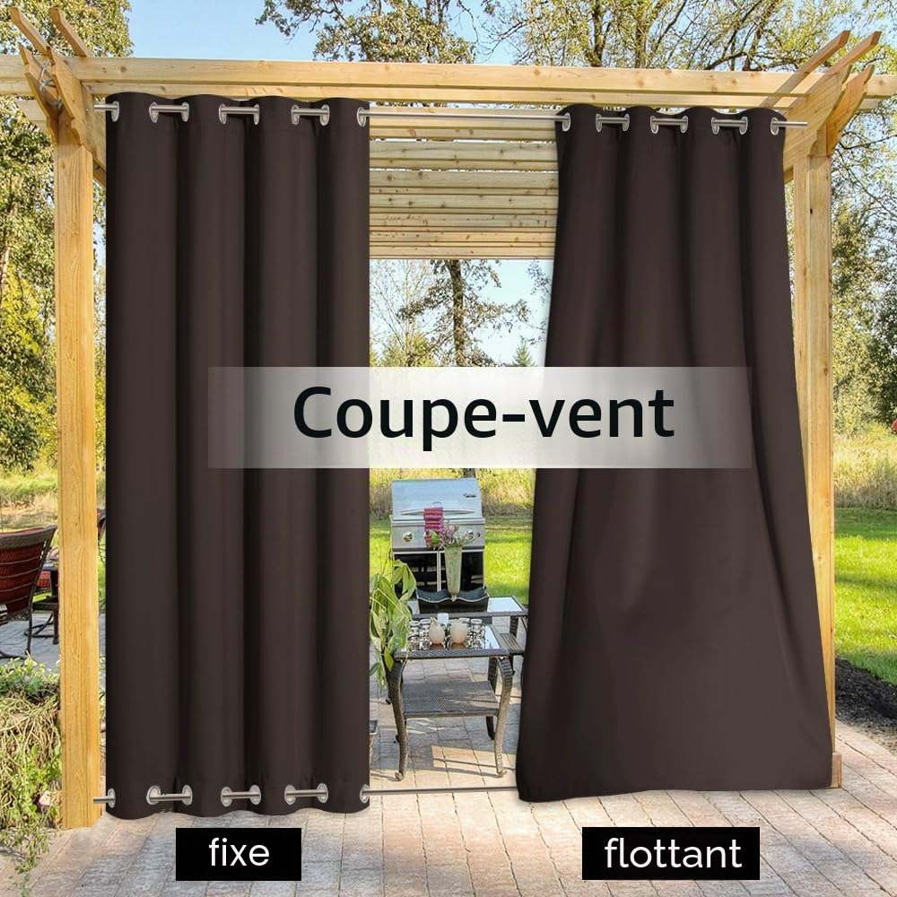 NICETOWN Rideau d'extérieur occultant imperméable à Isolation Thermique avec œillets sur Le Haut et Le Bas pour intérieur et extérieur (1 pièce, 132 x 241 cm, Marron Caramel)